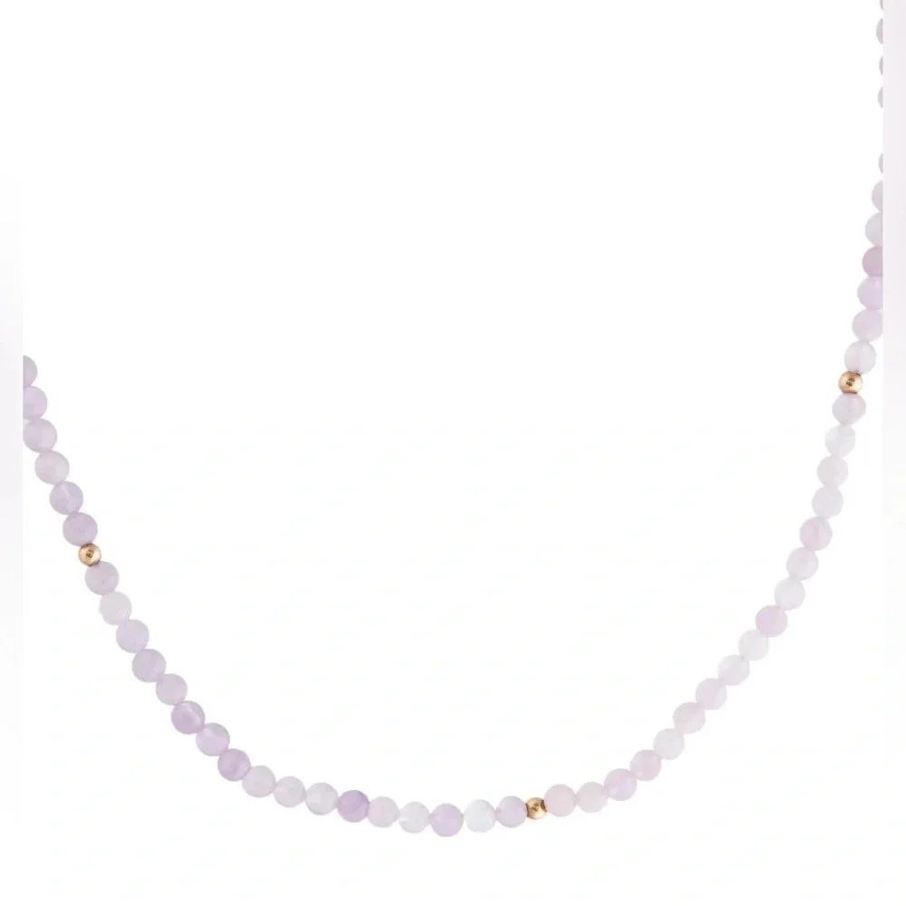 Brand New Amethyst Bead Necklace with 14K Yellow Gold - Chain Length 17”